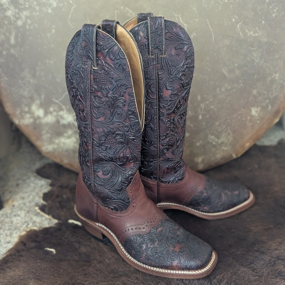 BOULET ladies #2069 tooled leather cowboy western boots square toe wide calf sz6